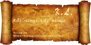 Kőszegi Líviusz névjegykártya